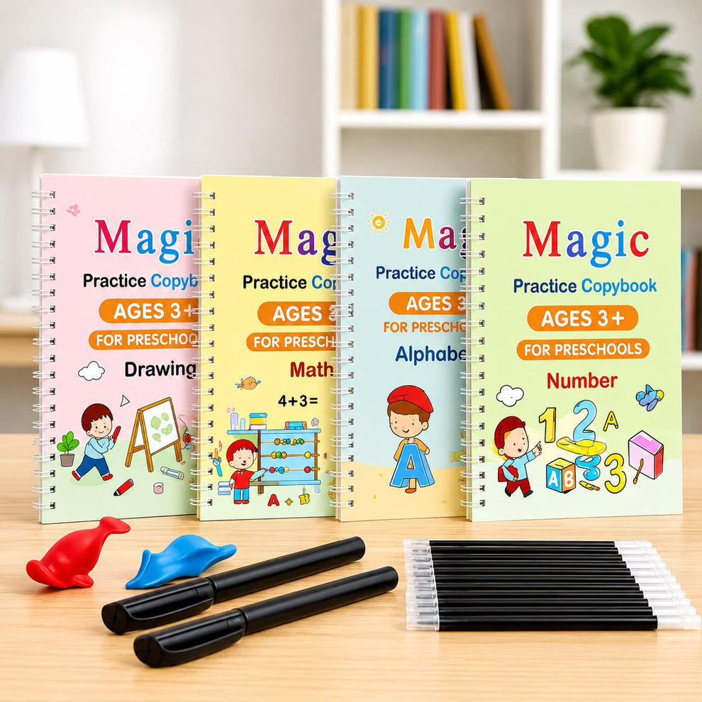 Magic Practice Copybook (4 BOOKS,1 PEN,1 GRIP,10 REFILL) – 50% OFF Today!
