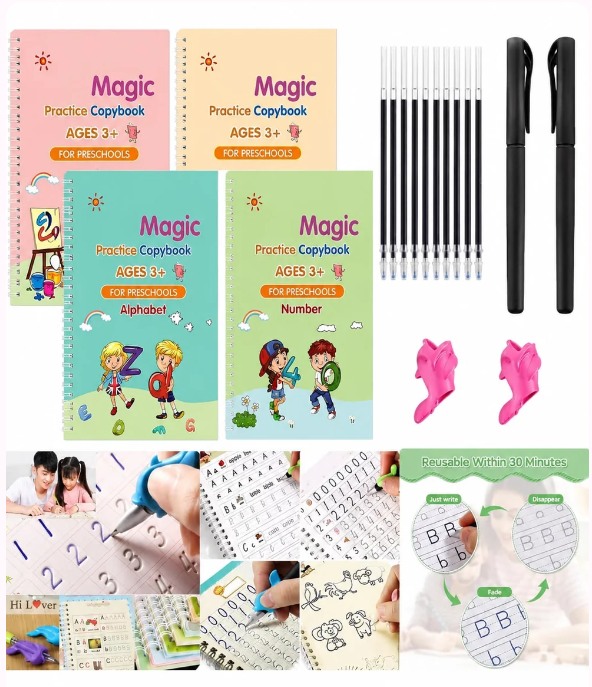 Magic Practice Copybook (4 BOOKS,1 PEN,1 GRIP,10 REFILL) – 50% OFF Today!